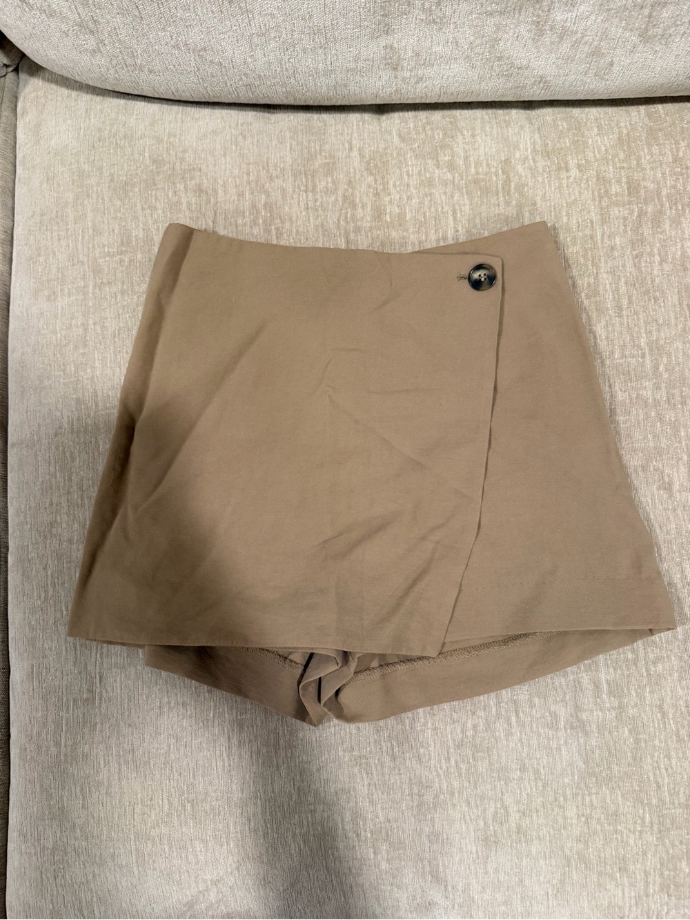 H&M Tan Wrap-Front Skort with Button Accent